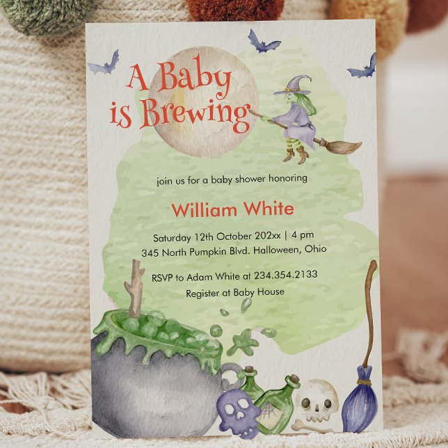 Convite Halloween Cauldron Baby está criando Chá (Halloween Cauldron Baby is Brewing Shower Invitation)