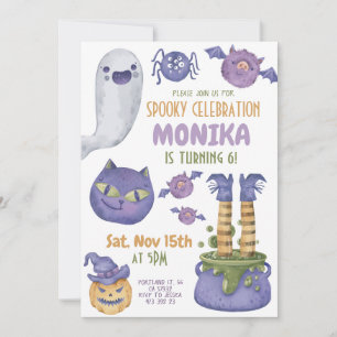Convite Halloween Cauldron Spooky Bruxa Roxo Aniversário