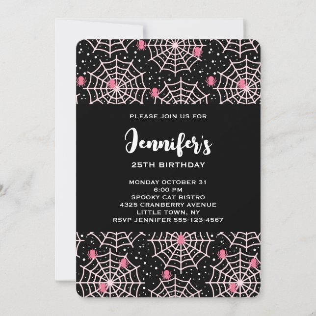 Convite Halloween Cobwebs e Spiders Patterno Aniversário (Frente)