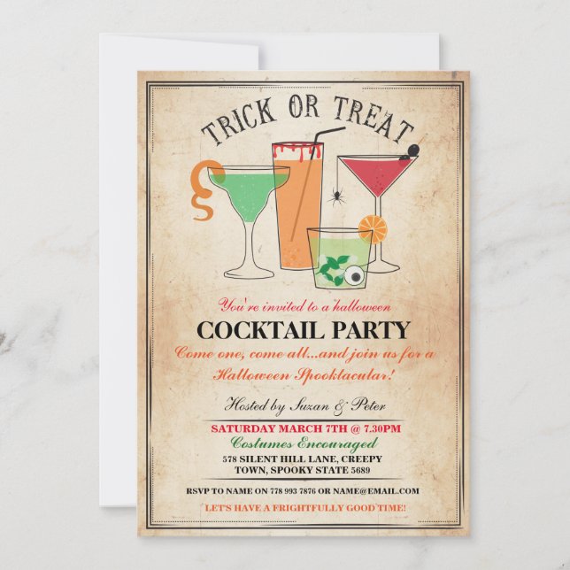 Convite Halloween Cocktail Party Bebeks Spook Party Convit (Frente)