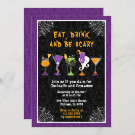 Convite Halloween Cocktails and Costumes Party Purple