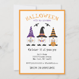 Convite Halloween Com Minha Gnomos Laranja Roxo