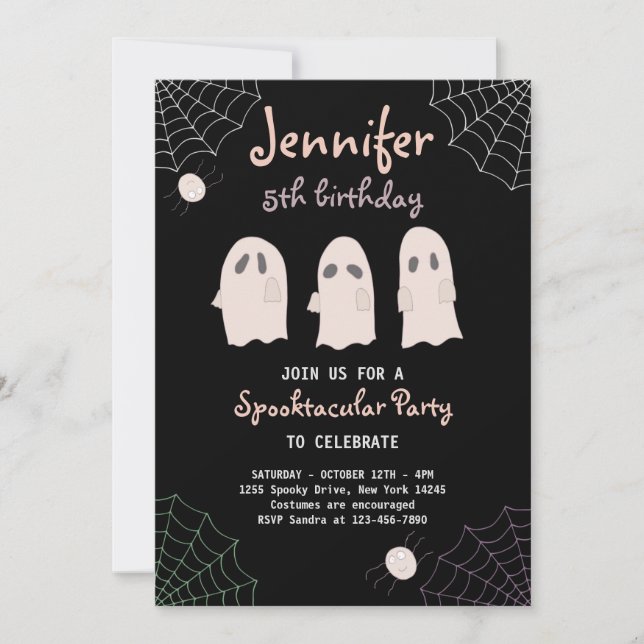 Convite Halloween Cute Ghost Birthday Spooktacular Invitat (Frente)