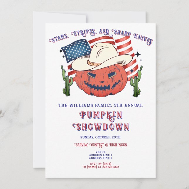 Convite Halloween de Abóbora Patriótica Moderna (Frente)