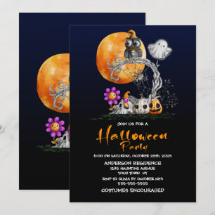 Convite Halloween De Coruja De Lua Cheia