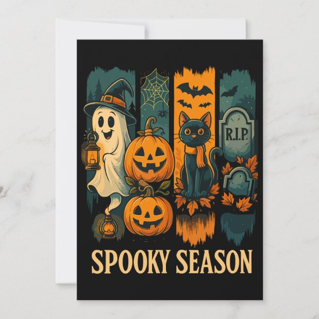Convite Halloween de Spooky Season - Fantasma, Pumpkins, G (Frente)