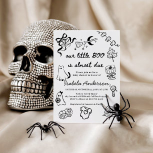 Convite Halloween desenhado à mão Little Boo está quase ch