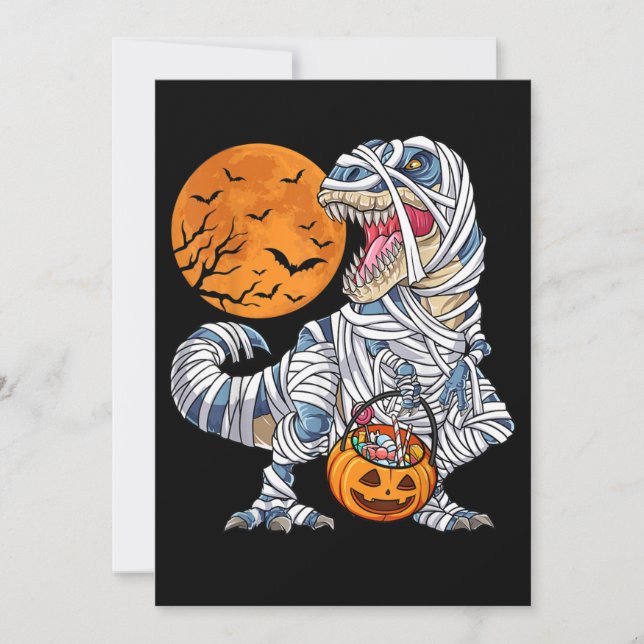 Convite Halloween Dinossaur T rex Mummy Pumpkin (Frente)