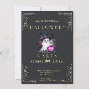 Convite Halloween do Assistente de Fantasmas Preto e Doura