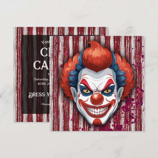 Convite Halloween do Carnaval de Palhaço Assustador (Frente/Verso)
