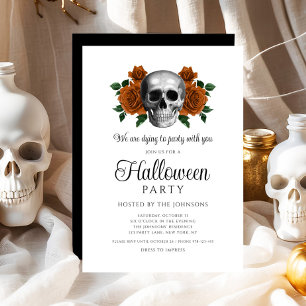 Convite Halloween do Caveira Floral Negro Elegante
