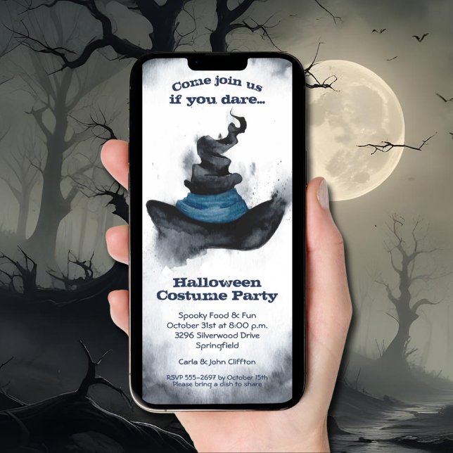 Convite Halloween do Chapéu Negro da Bruxa (Witch's Black Hat Halloween Invitations INSTANT DOWNLOAD and/or printed)