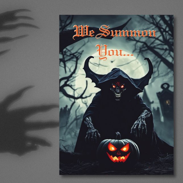 Convite Halloween do Demônio Vermelho Assustador e Assusta (Smiling Scary Red Eyed Demon Halloween Party Invitation)