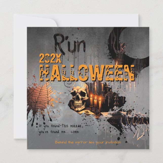 Convite Halloween do Espelho Assombrado pelo Crânio Gótico (Frente)