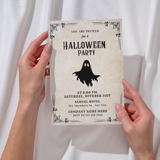 Convite Halloween do Specter Classic Small Business Party (Vintage Halloween Invitation)