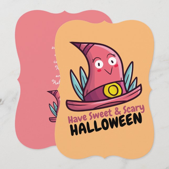 Convite Halloween doce e assustador personalizável (Frente/Verso)