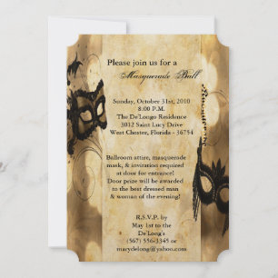 Convite Halloween Dourado de máscara de barba de Mascarad