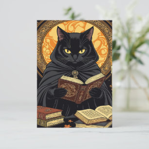 Convite Halloween em Capa Dura Um Felino Feminino Lendo Li