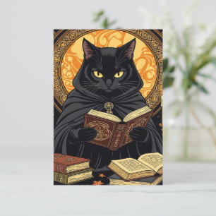 Convite Halloween em Capa Dura Um Gato Lendo Livros