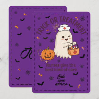 Convite Halloween Enfermeira Fantasma Fofa Tratamento ou T