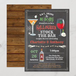 Convite Halloween estoque o quadro do chá do casal do bar