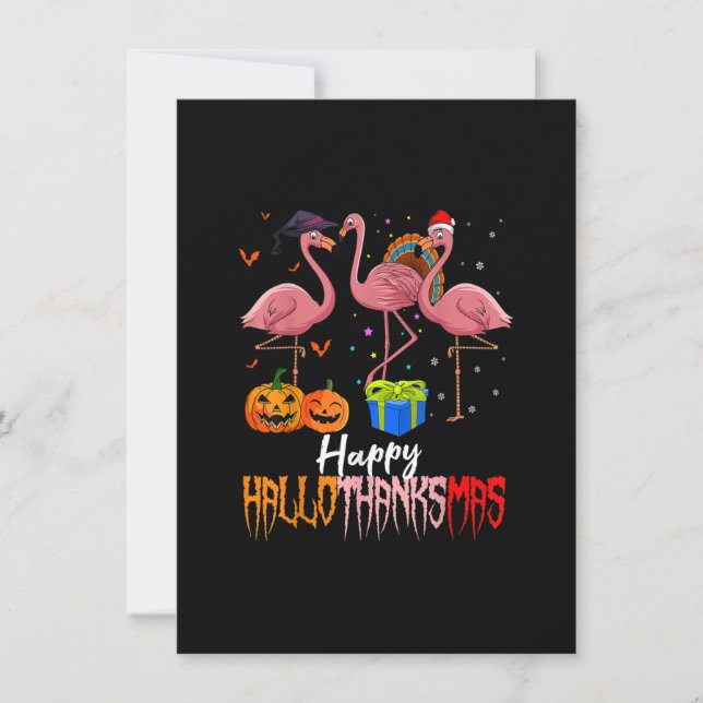 Convite Halloween Flamingo Happy Hallothanksmas Pumpkin (Frente)