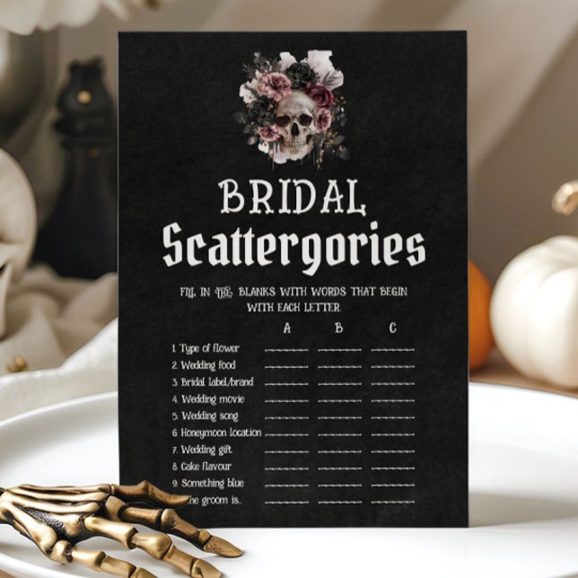 Convite Halloween Floral Crânio Bridal Scattergories Jogo (Halloween Floral Skull Bridal Scattergories Game)