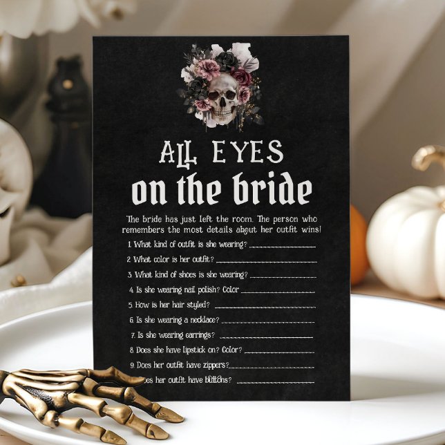 Convite Halloween Floral Skull Todos Os Olhos No Jogo Da N (Halloween Floral Skull All Eyes On The Bride Game)
