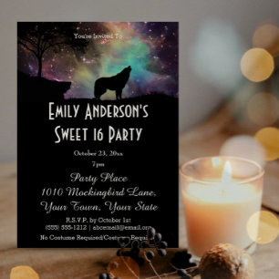 Convite Halloween Galaxy Wolf Costume Sweet 16 Aniversári