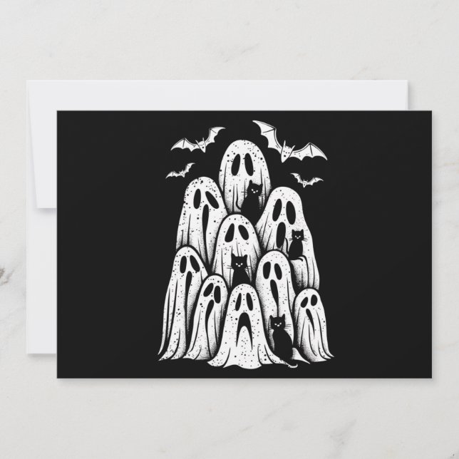 Convite Halloween Ghost Cats Lover Fall Spooky Season (Frente)