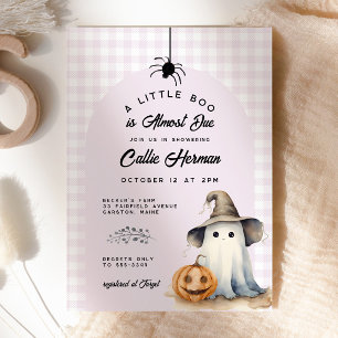 Convite Halloween Ghost Gingham Little Boo Chá de fraldas