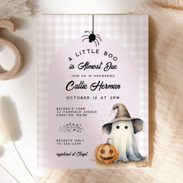 Convite Halloween Ghost Gingham Little Boo Chá de fraldas (Criador carregado)