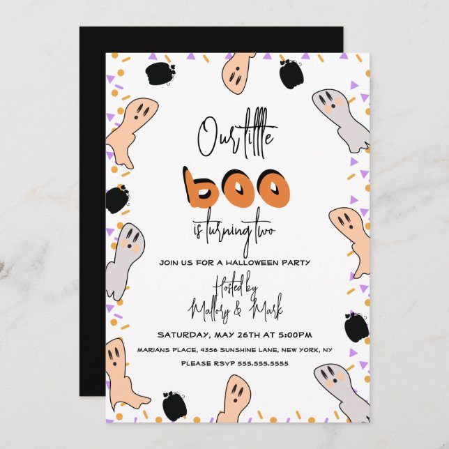 Convite Halloween Ghost Our Little Boo Confetti (Frente/Verso)