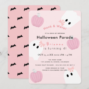 Convite Halloween Ghost Pink Pumpkin Drive by Birthday