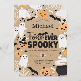 Convite Halloween Ghost Pumpkin 4th Birthday Party