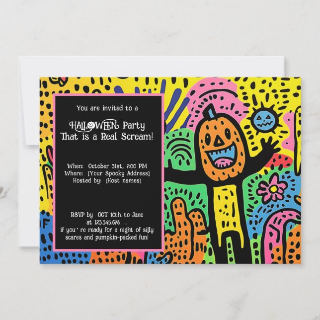 Convite Halloween Ghoul Doodle Extravaganza (Frente)