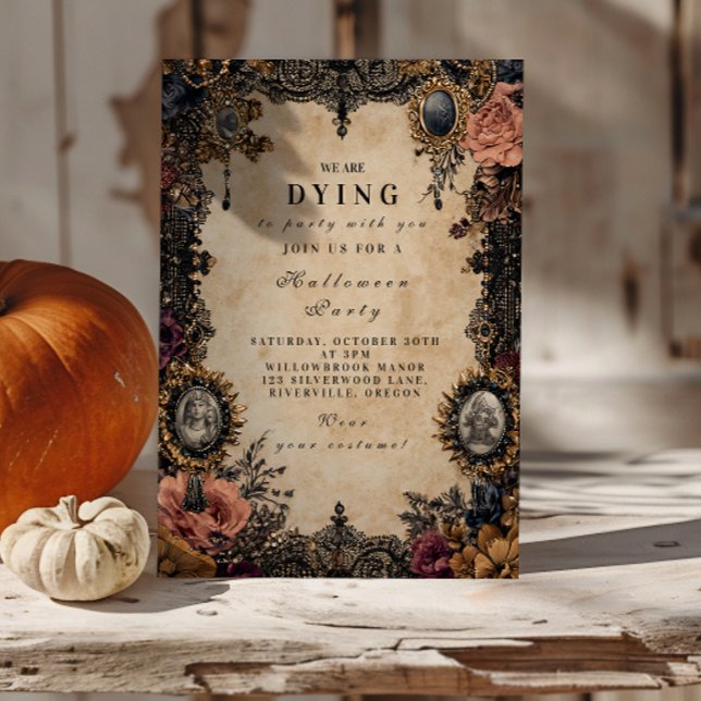 Convite Halloween Gótico Cameo Vintage (Criador carregado)