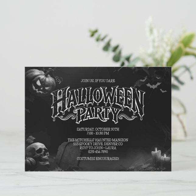 Convite Halloween Gótico Vintage (Em pé/Frente)