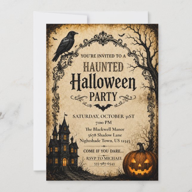 Convite Halloween Gótico Vintage (Frente)