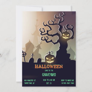 Convite Halloween Graveyard Cemitério Jack O'Lantern