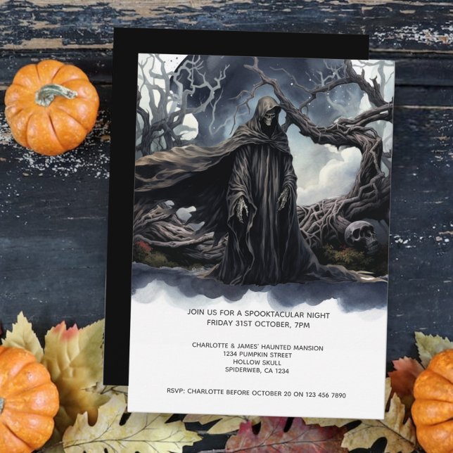Convite Halloween Grim Reaper (Halloween Grim Reaper Invitation from Ricaso. A spooky haunting scene ideal for your Hallows Eve)