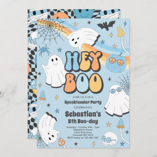 Convite Halloween Groovy Cute Ghost Ei Boo Festa de aniver