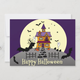 Convite Halloween Hauneen Casa Negra Bat Lua Completa Roxo