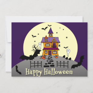 Convite Halloween Hauneen Casa Negra Bat Lua Completa Roxo