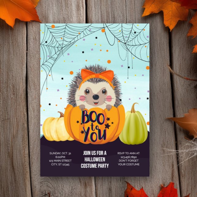 Convite Halloween Hedgehog Pumpkin Spooky Festa de Figurin (Criador carregado)