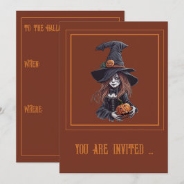 Convite Halloween-Hexe mit Kürbis -