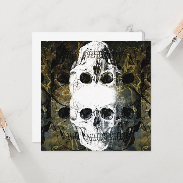 Convite Halloween Horror - 3 Skulls Graffiti Burst (Frente/Verso In Situ)