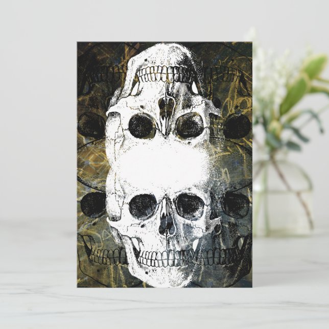 Convite Halloween Horror - 3 Skulls Graffiti Burst (Em pé/Frente)