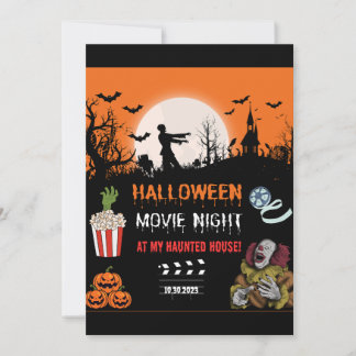 Convite Halloween Horror Movie Night Party Invitation