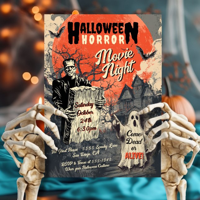 Convite Halloween Horror Movie Night Retro Poster (Criador carregado)